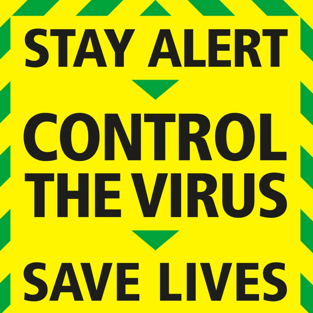 "Stay Alert > Control the Virus > Save Lives" graphic